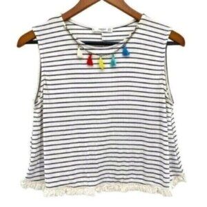 Mango Striped Boho Fringe Crop Tank Top